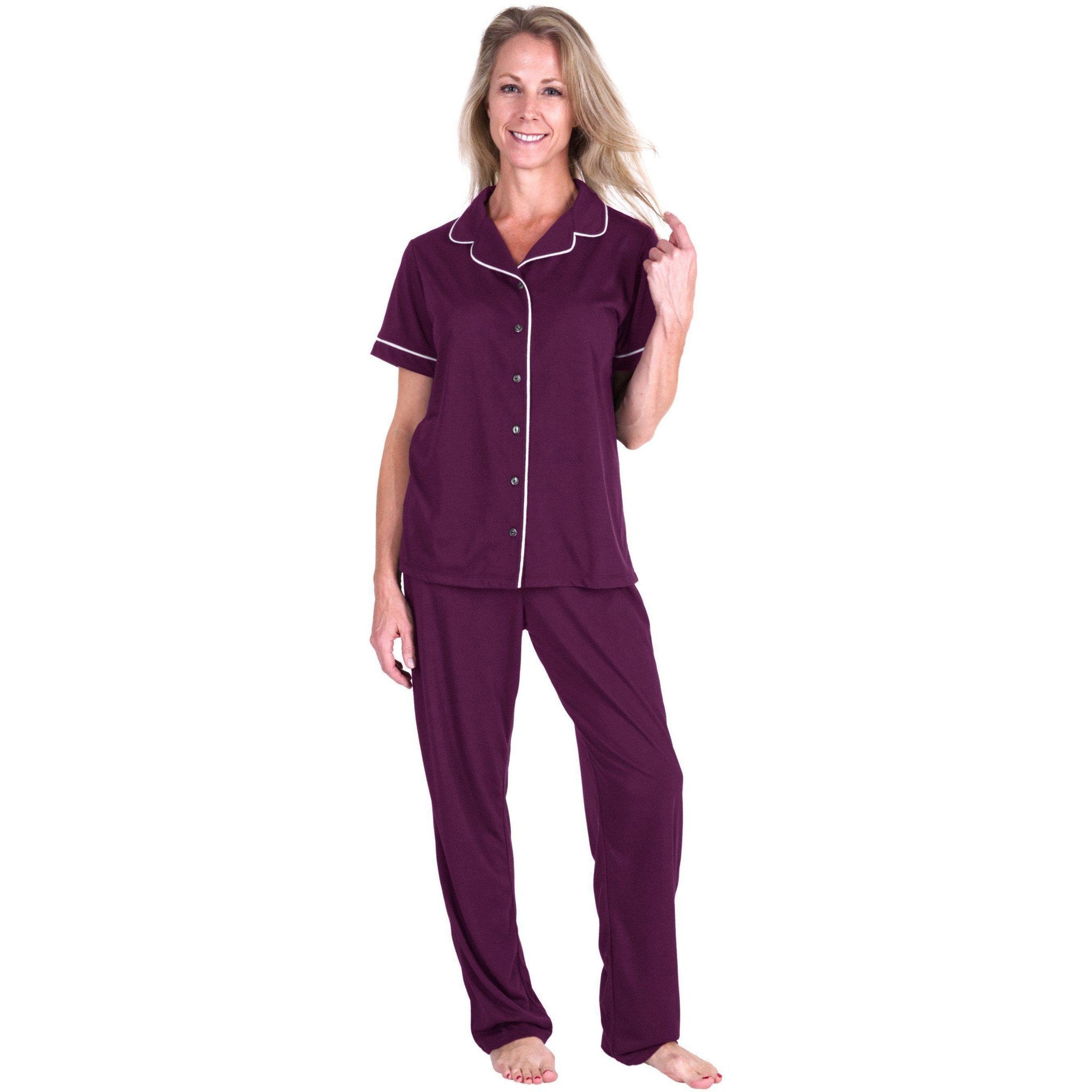WOMEN'S MOISTURE WICKING SHORT SLEEVE BUTTON FRONT PJ SET