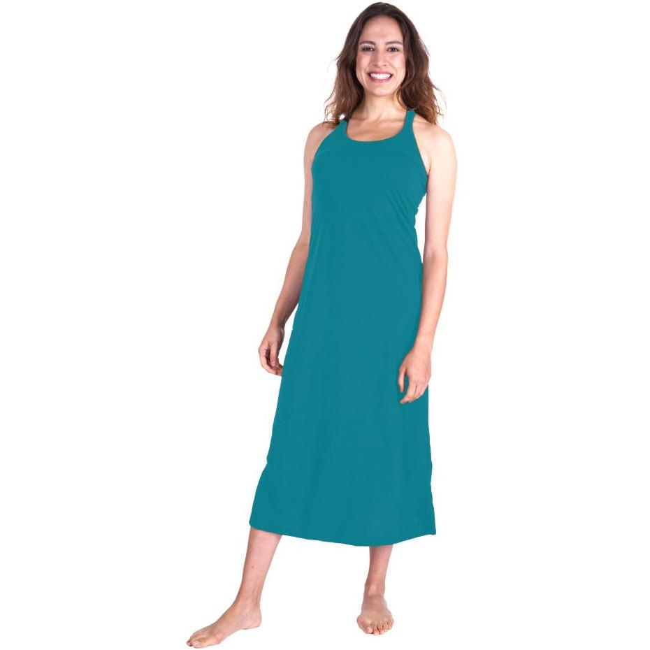 MOISTURE WICKING LONG RACERBACK TANK GOWN WITH SHELF BRA