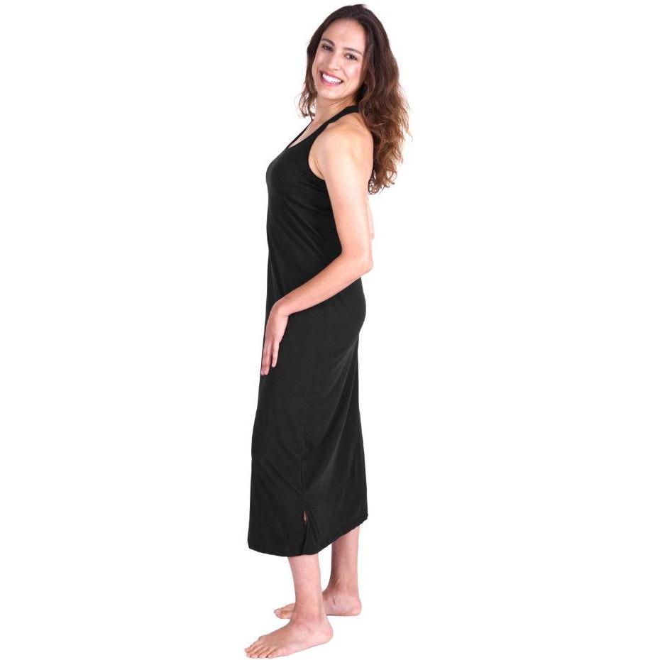 MOISTURE WICKING LONG RACERBACK TANK GOWN WITH SHELF BRA