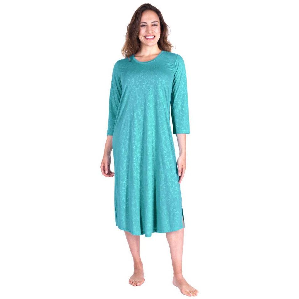 MOISTURE WICKING LONG SCOOP NECK NIGHTGOWN WITH 3/4 SLEEVES 