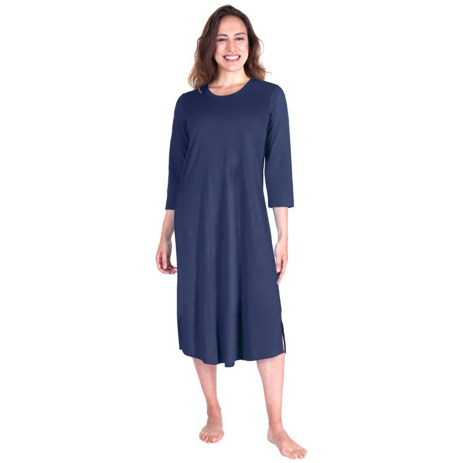 MOISTURE WICKING LONG SCOOP NECK NIGHTGOWN WITH 3/4 SLEEVES 