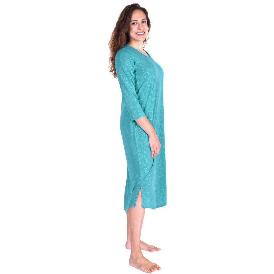 MOISTURE WICKING LONG SCOOP NECK NIGHTGOWN WITH 3/4 SLEEVES 