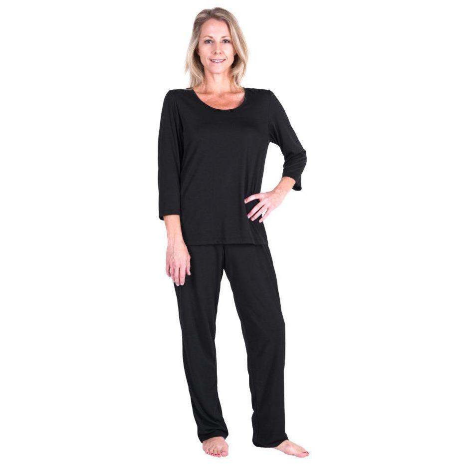 MOISTURE WICKING SCOOP NECK PAJAMA SET -3/4 SLEEVES
