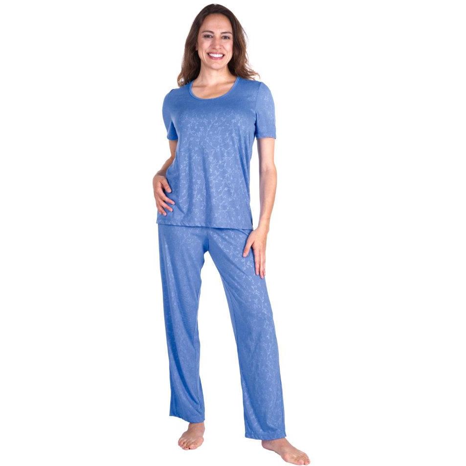 MOISTURE WICKING SCOOP NECK PAJAMA SET - EMBOSSED PRINT