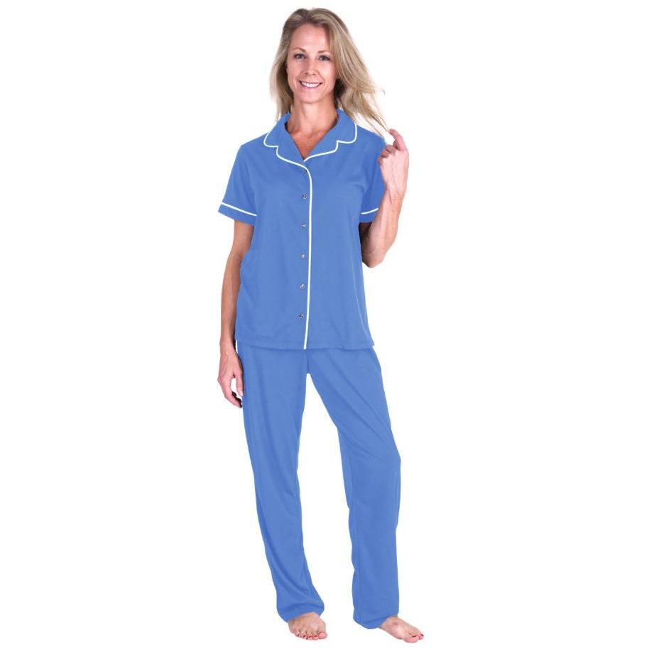 MOISTURE WICKING SHORT SLEEVE BUTTON FRONT PJ SET