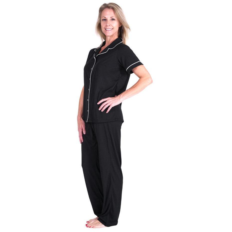 MOISTURE WICKING SHORT SLEEVE BUTTON FRONT PJ SET