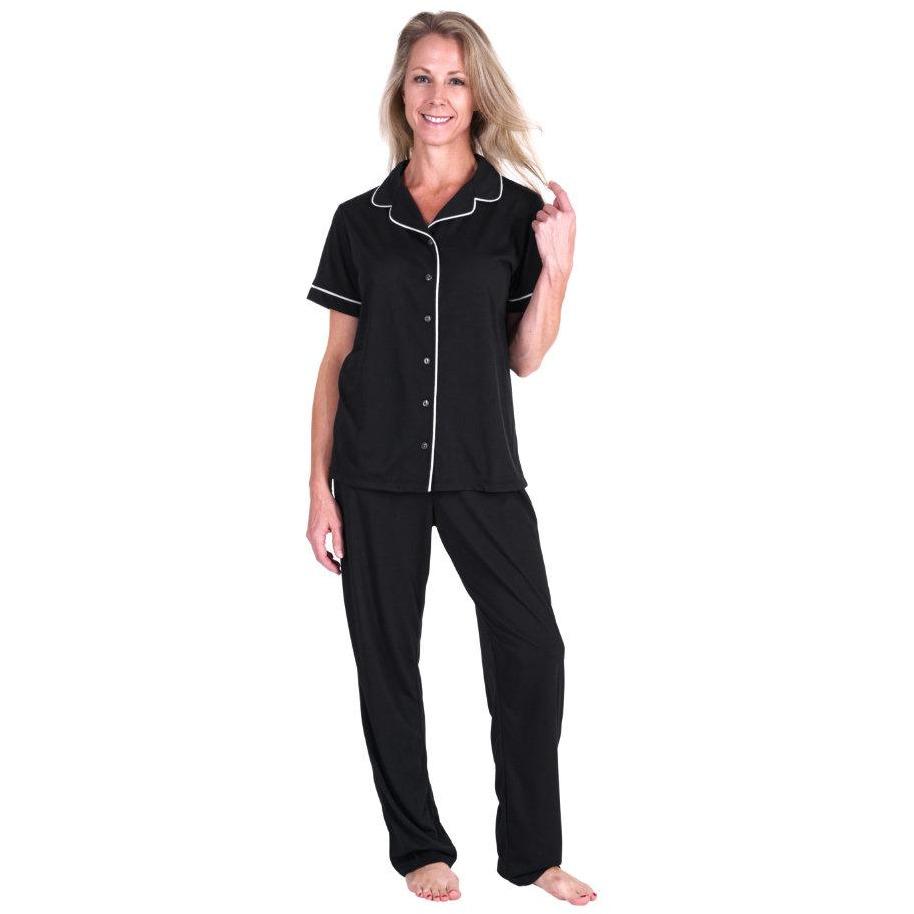 MOISTURE WICKING SHORT SLEEVE BUTTON FRONT PJ SET