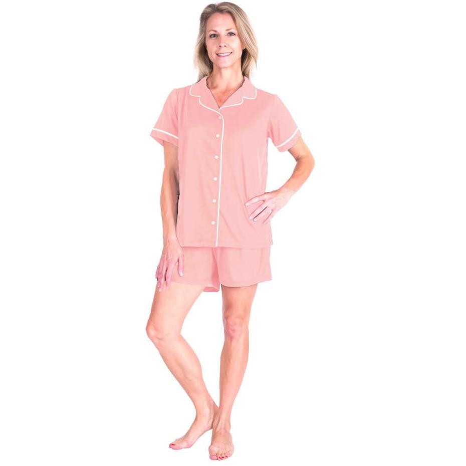 MOISTURE WICKING SHORTY BUTTON FRONT PJ SET