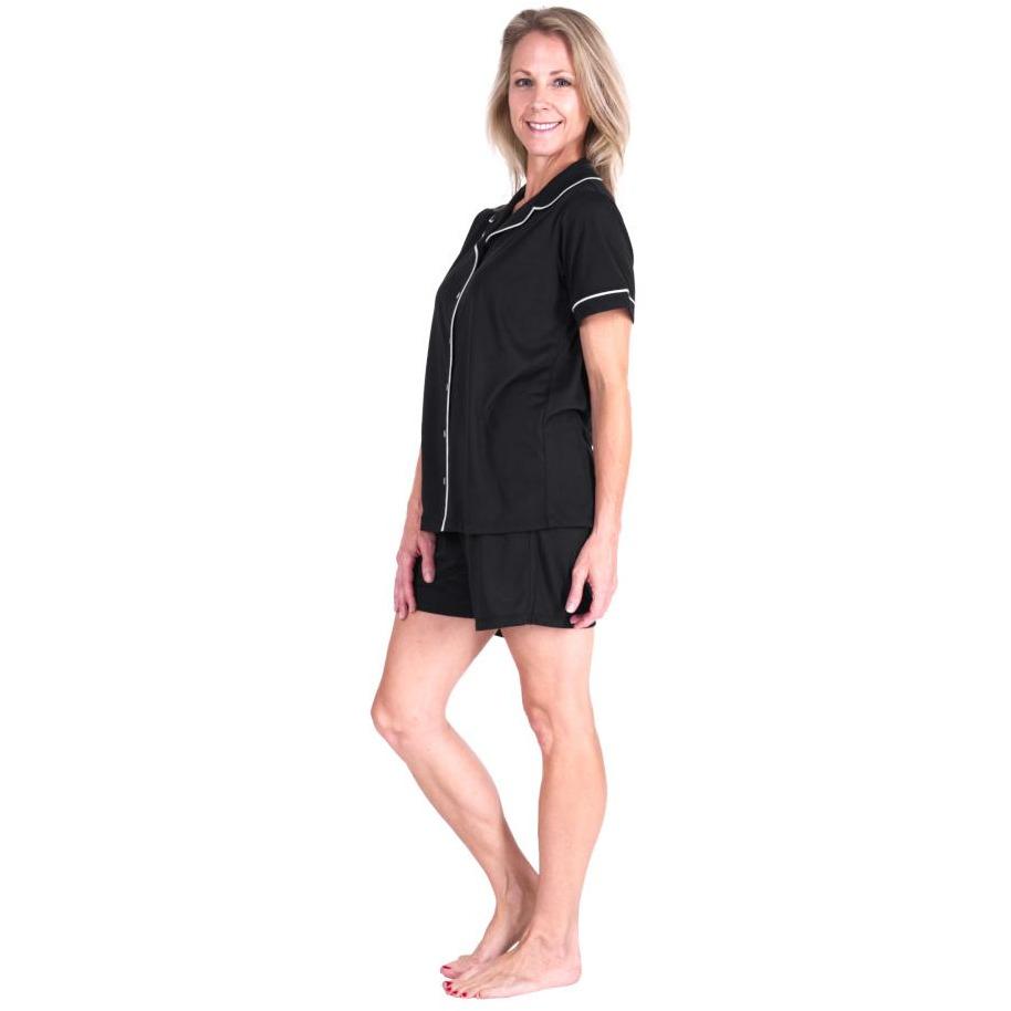 MOISTURE WICKING SHORTY BUTTON FRONT PJ SET