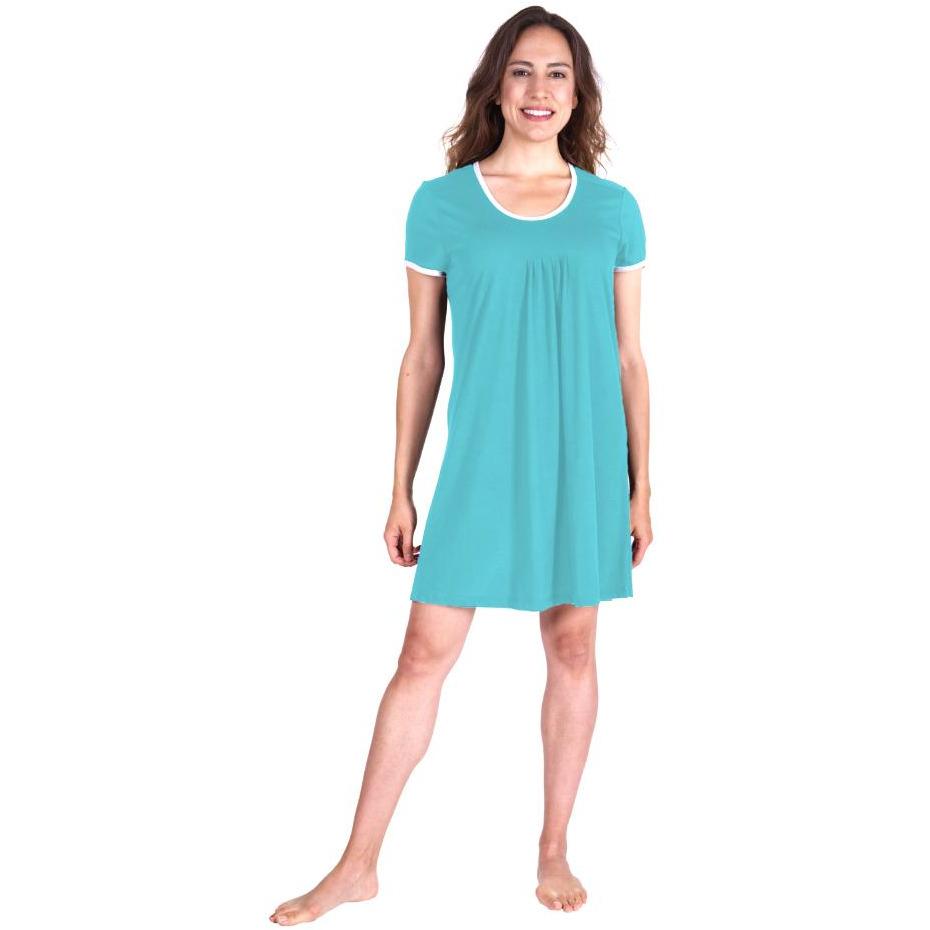 PLEATED FRONT MOISTURE WICKING SHORT SLEEVE NIGHTIE