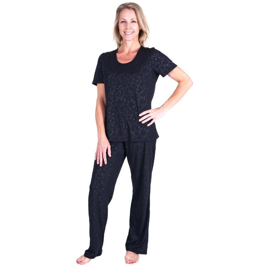 MOISTURE WICKING SCOOP NECK PAJAMA SET - EMBOSSED PRINT